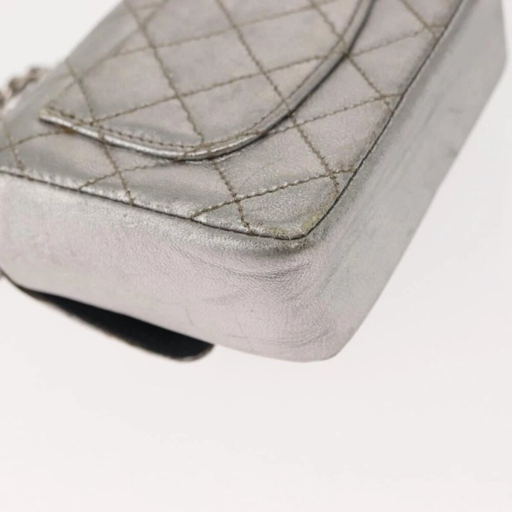 CHANEL Matelasse Chain Hand Bag Lamb Skin Silver CC Auth 148202 - Picture 13 of 16